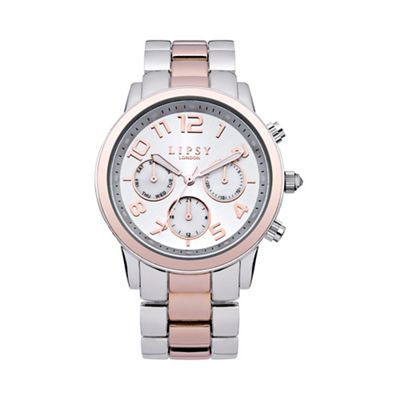 Ladies two tone bracelet watch with silver dial lp130